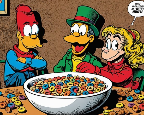 Animated Characters Enjoying Colorful Cereal Together