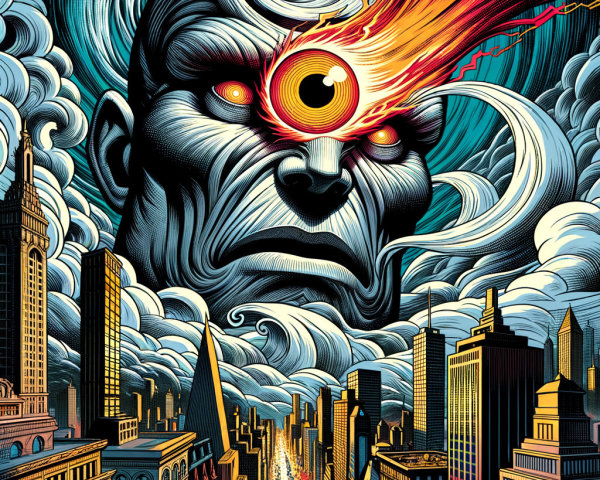 Surreal Colossal Figure Over Urban Cityscape