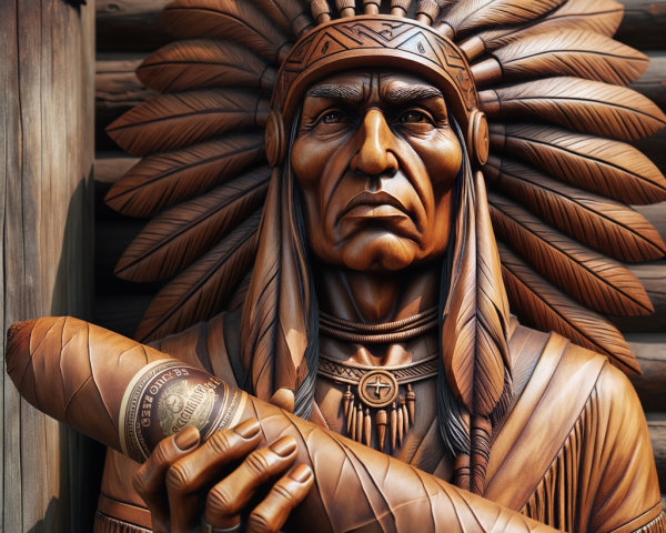 Wooden Sculpture of Native American Chief with Headdress