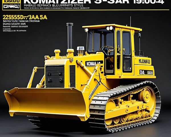 Stylized Yellow Bulldozer with Blueprint Design