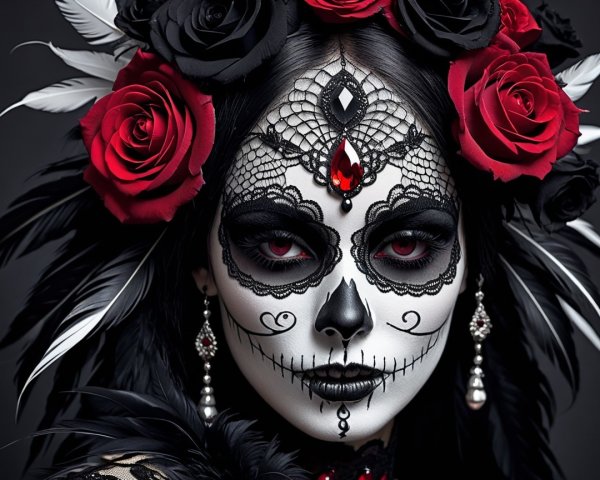 Portrait of a woman in Day of the Dead makeup