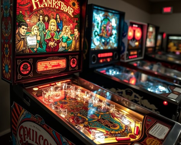 Vintage Pinball Machines with Colorful Artwork and Design