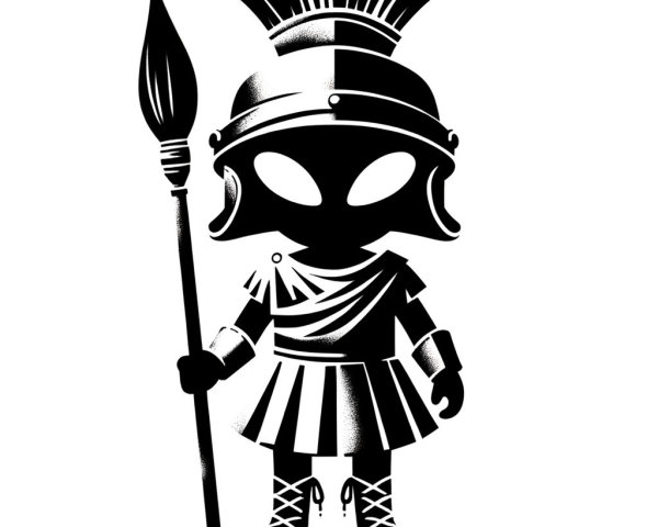 Stylized Black and White Cartoon Warrior Character Design