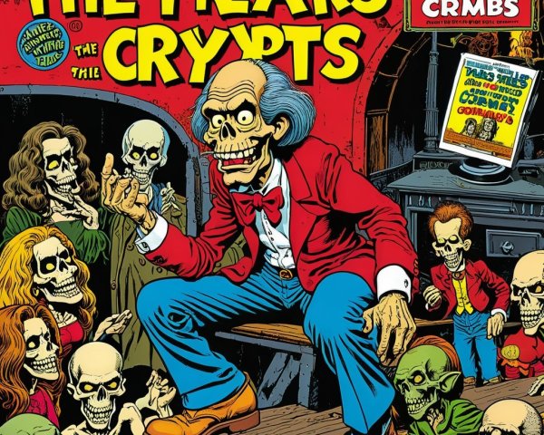 Vintage Illustration of Spooky Character with Skeletons