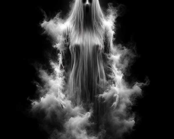 Ethereal Ghostly Figure in Swirling Fog and Shadows