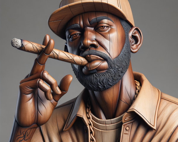 Wooden Sculpture of a Man with Detailed Features