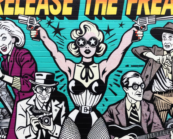 Vibrant Mural of Confident Woman and Quirky Characters
