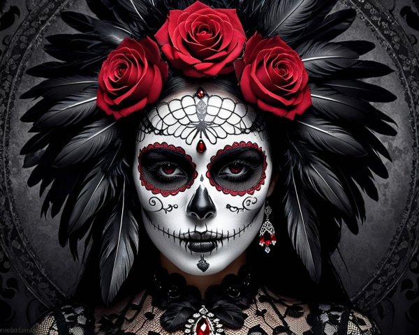 Portrait of a woman in Day of the Dead celebration attire