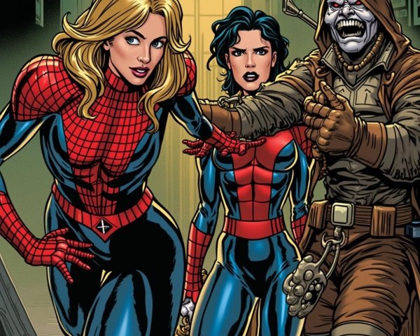 Three Characters in Dynamic Comic Scene with Confrontation