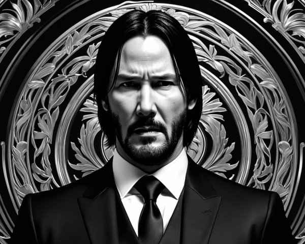 Dramatic Black-and-White Portrait of a Man in Suit