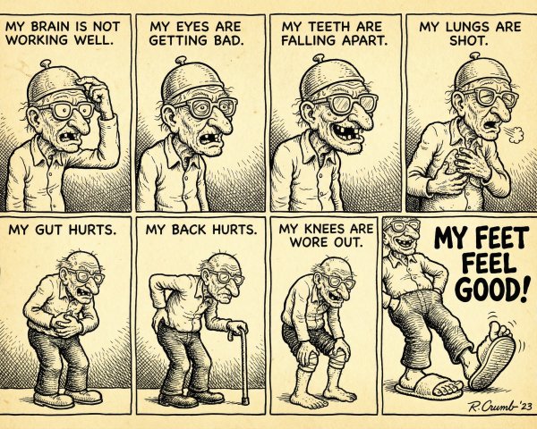 Comic Strip Depicting Ailments of an Old Man