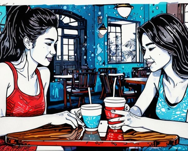 Women Enjoying Coffee at a Cozy Café Table