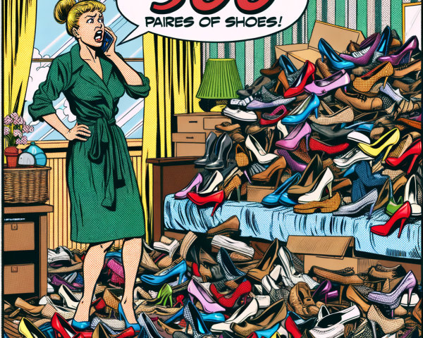 Woman in Green Robe Surrounded by 500 Shoes