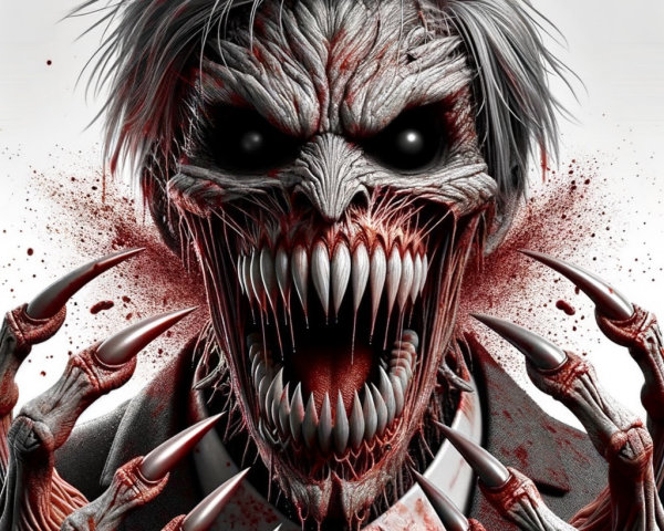 Grotesque Creature in Formal Suit with Horrifying Features