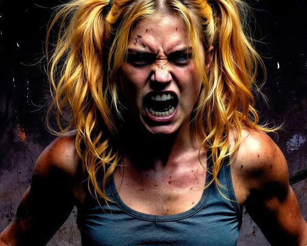 Close-up Portrait of an Angry Woman in Hyperrealism