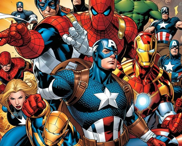 Dynamic Comic Book Illustration of Iconic Superheroes