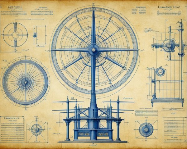 Vintage Blueprint of a Large Wheel Mechanism Design