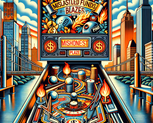 Vibrant Pinball Machine Against City Skyline