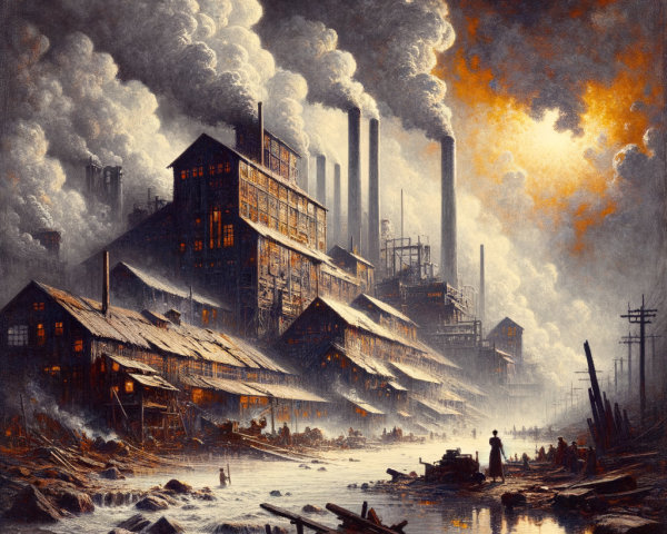 Dramatic Industrial Landscape with Factories and Smoke
