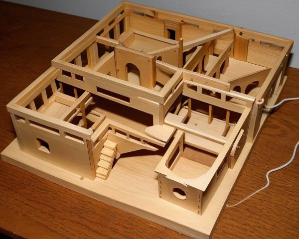 Wooden Architectural Model of a House with Detailed Design