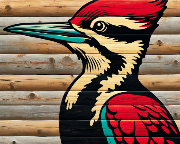 Vibrant Woodpecker Illustration on Rustic Background