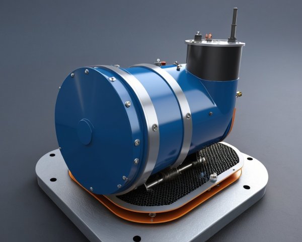 Blue and Silver Turbocharger on Gray Base with Details