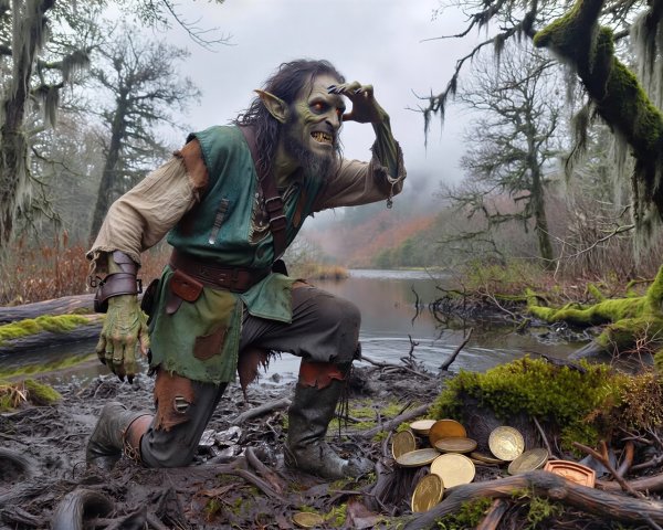 Detailed Outdoor Scene of a Goblin-Like Hunter