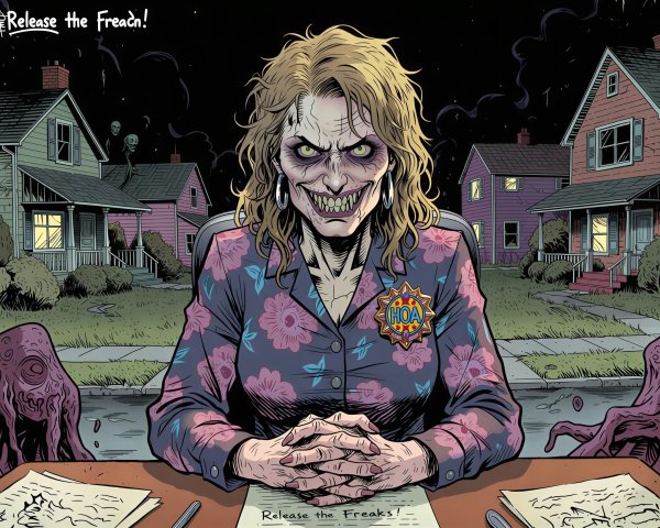 Cartoon Illustration of Woman in Suburban Setting