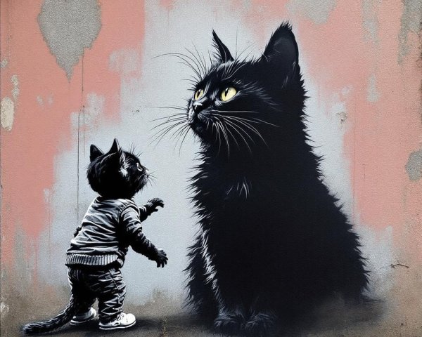 Charming Street Art Mural of Playful Kittens and Cats