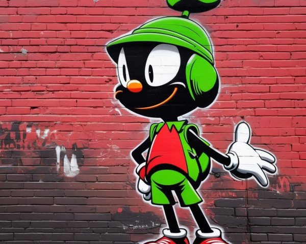 Vibrant Mural of Cartoon Character on Brick Wall