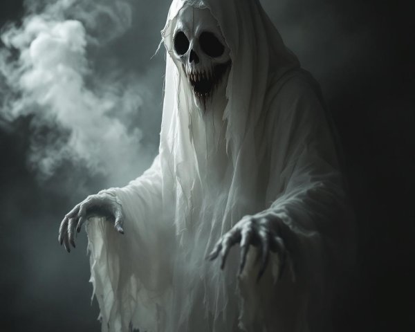 Eerie Spectral Figure in Dimly Lit Space