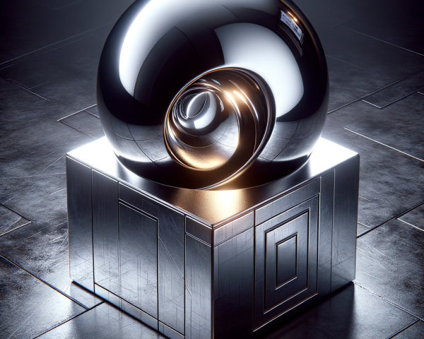 Glossy Metallic Sphere on Geometric Pedestal