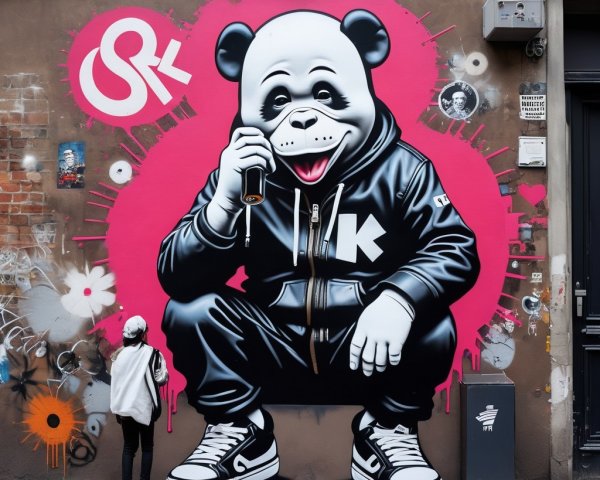 Vibrant Street Mural of Panda in Hoodie and Sneakers