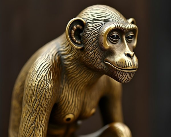 Detailed Bronze Sculpture of a Thoughtful Monkey