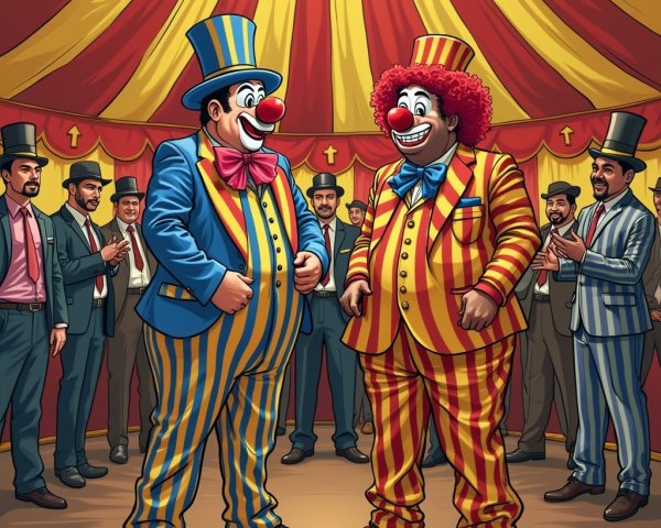Circus Scene with Clowns and Clapping Audience