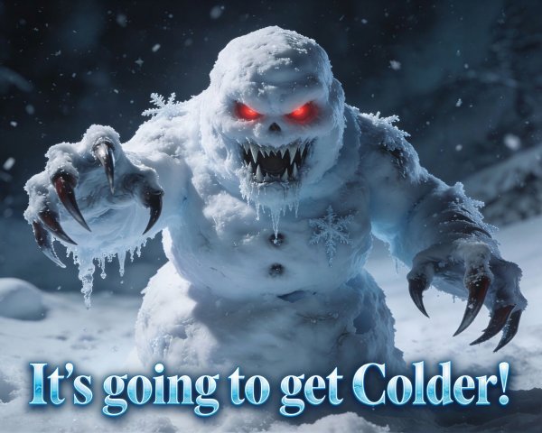 Creepy Snowman in Snowy Forest with Red Eyes