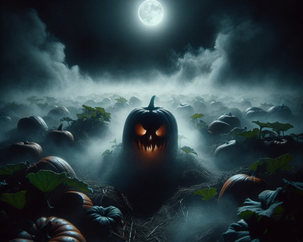 Moonlit Pumpkin Patch with Sinister Jack-o'-lanterns