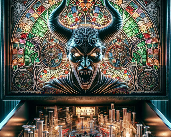 Vividly Detailed Pinball Machine with Devilish Theme
