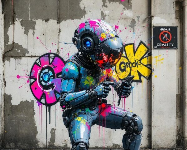 Futuristic Robot in Colorful Urban Graffiti Setting
