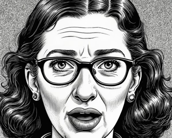 Close-Up of Concerned Woman with Curly Hair in B&W