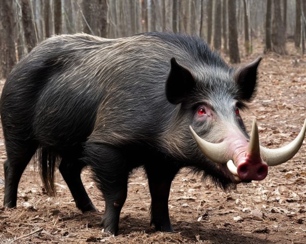 Wild Boar in Dense Forest with Striking Features