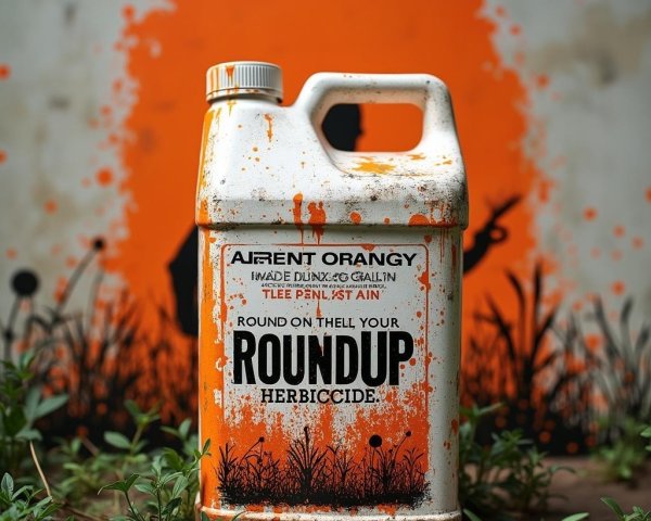 Weathered Roundup Container with Orange Paint Backdrop