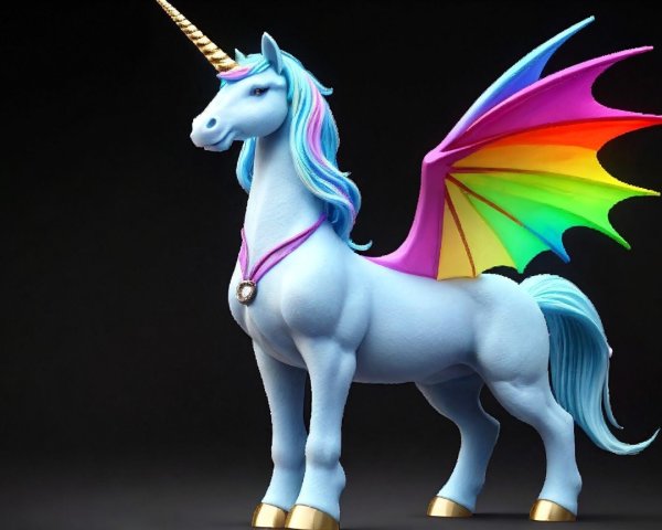 Majestic unicorn with rainbow mane and vibrant wings