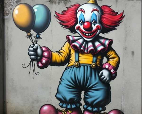 Vibrant Mural of Cheerful Clown on Concrete Wall