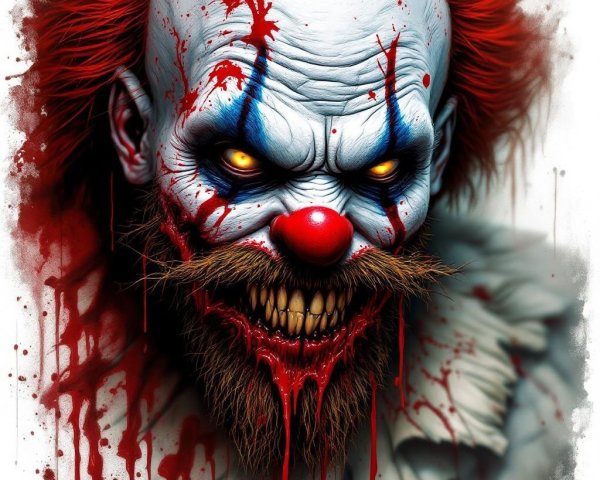 Menacing Clown with Twisted Grin and Sinister Features