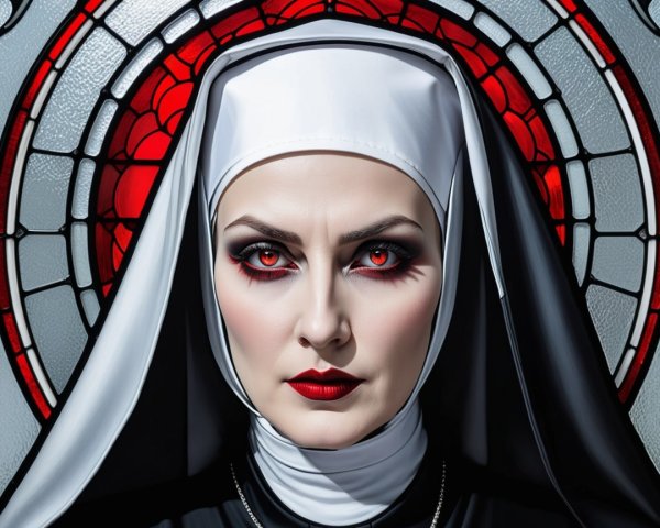 Nun in Black and White Habit with Gothic Elements