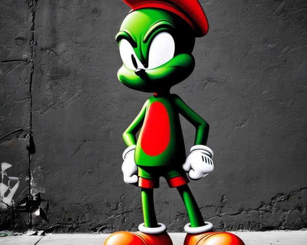 Cartoon Character with Green Body and Red Belly