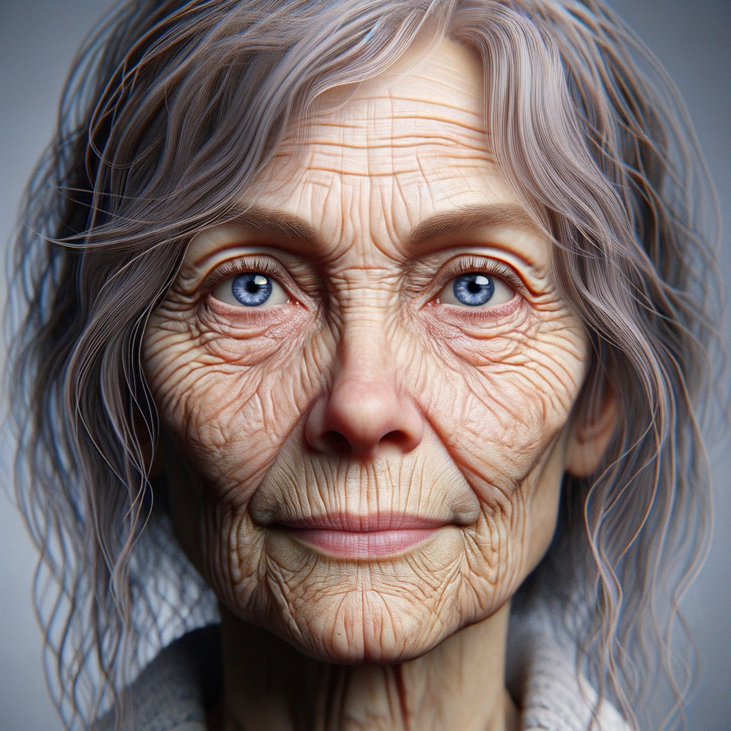 Hyper-realistic portrait of an elderly woman with wrinkles