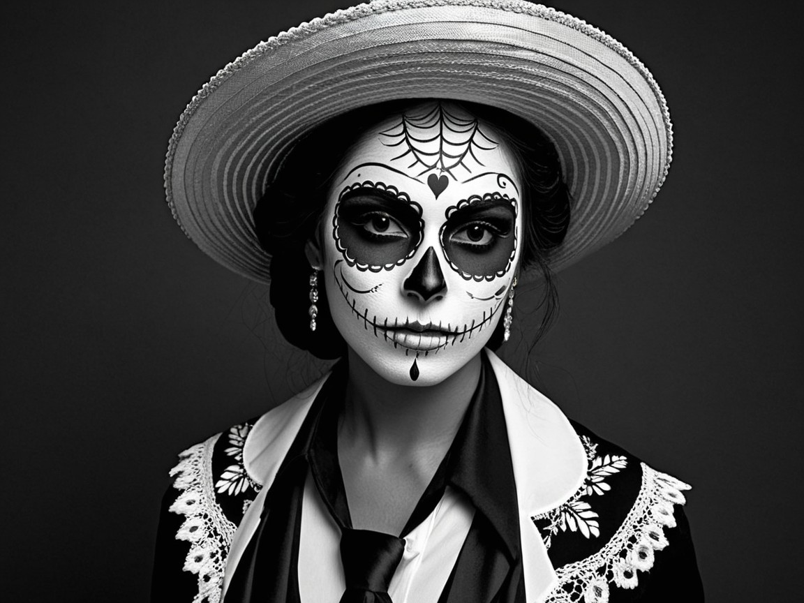 Traditional Attire with Day of the Dead Makeup Display