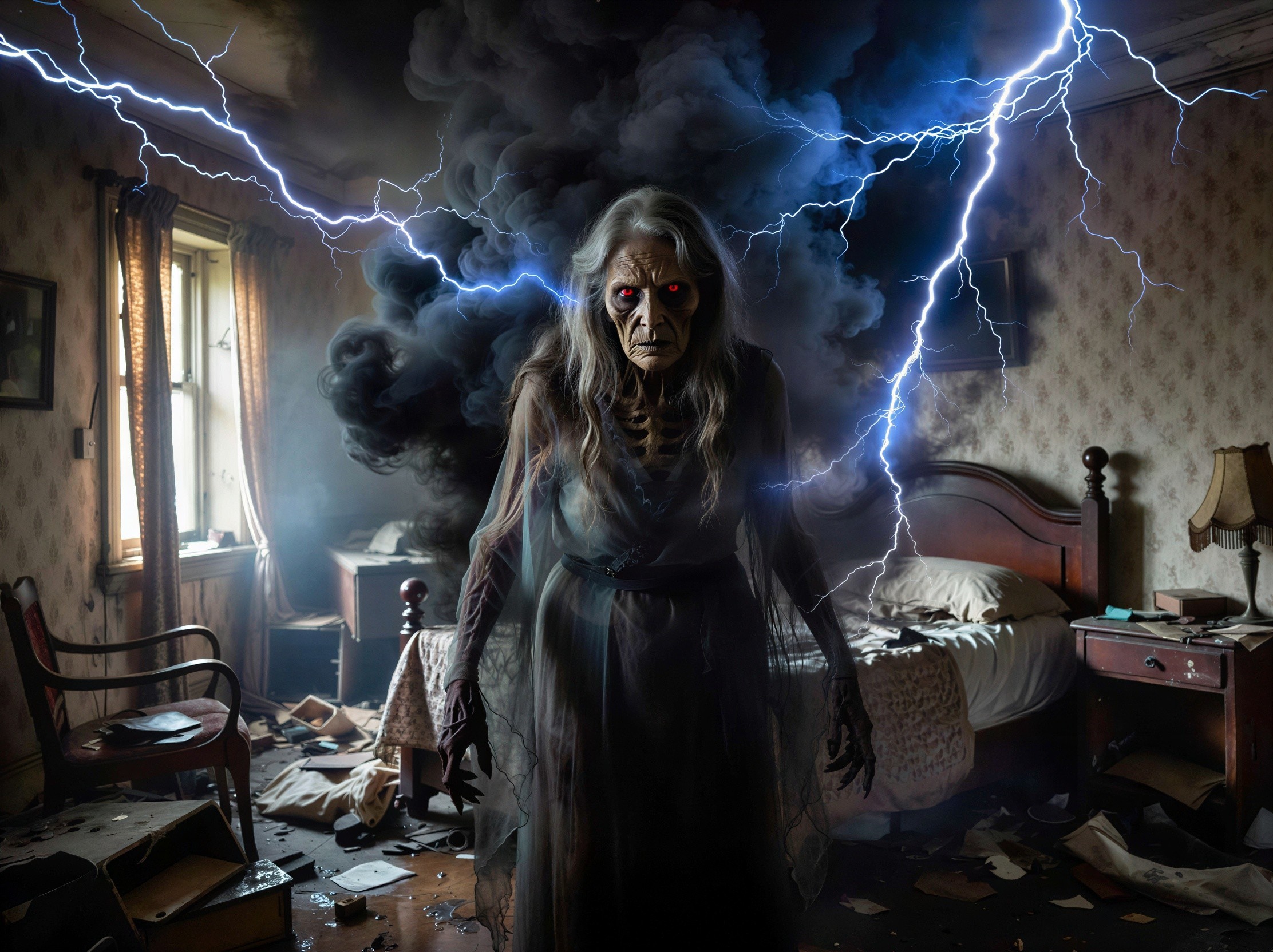 Horror-themed depiction of a monstrous old woman